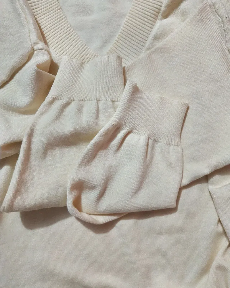 ABNF knitted dress, women's long-sleeved V-neck pleated tight-fitting dress, wool knitted dress