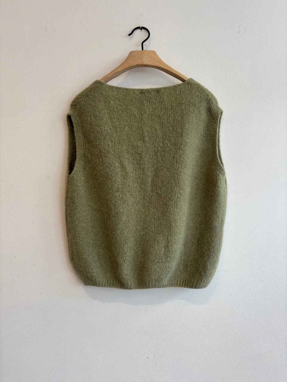 Angora Mix Cardigan Vest Moss Green