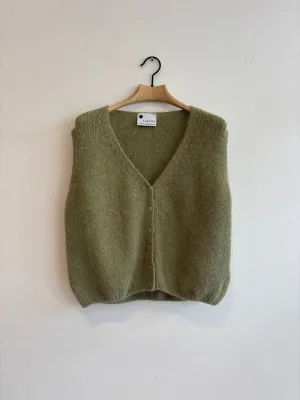 Angora Mix Cardigan Vest Moss Green