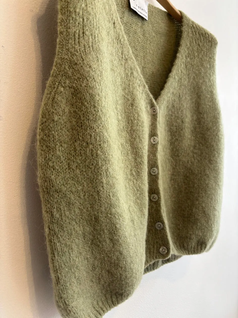 Angora Mix Cardigan Vest Moss Green