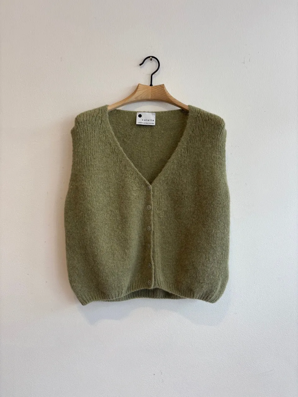 Angora Mix Cardigan Vest Moss Green
