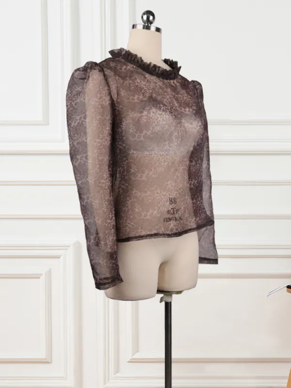 AOMEI See Through Leopard Shirt Blouses Two Pieces Sets