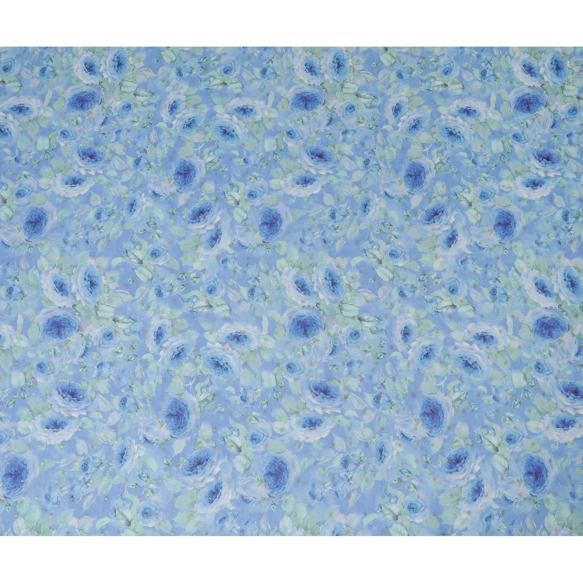 Baby Blue Floral Synthetic Organza Fabric - 110 cm Width, Made in India-D19646