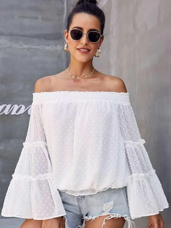 Bardot Swiss Dot Flounce Sleeve Blouse