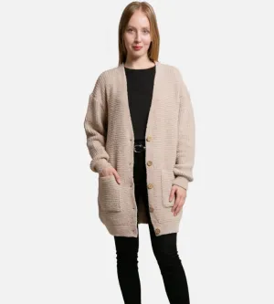 Beige | ComfyLuxe V-Neck Cardigan With Pocket And Button Closure