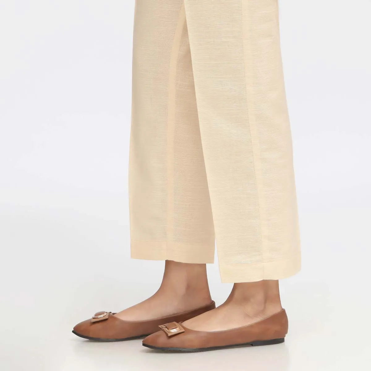 Beige Plain Khaddar Slim Fit Trouser PW3697