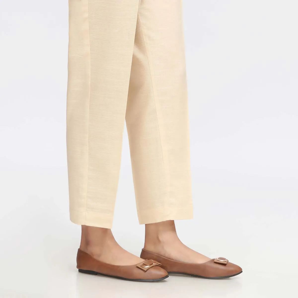 Beige Plain Khaddar Slim Fit Trouser PW3697