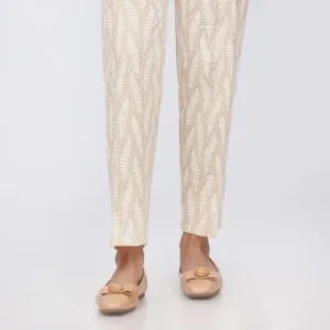 Beige Puff Printed Khaddar Slim Fit Trouser PW3601