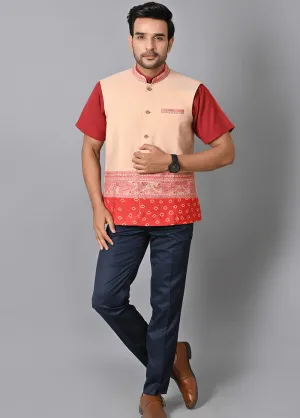 Beige Silk Printed Ethnic Jacket