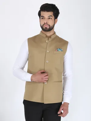 Beige Solid Formal Nehru Jacket