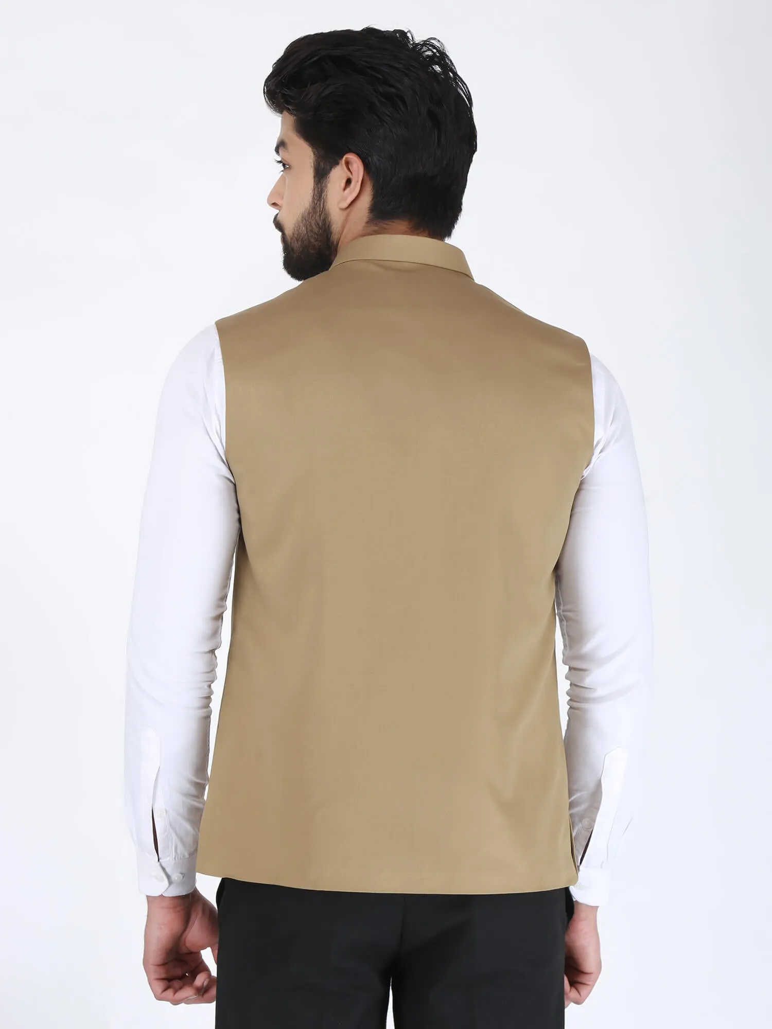 Beige Solid Formal Nehru Jacket