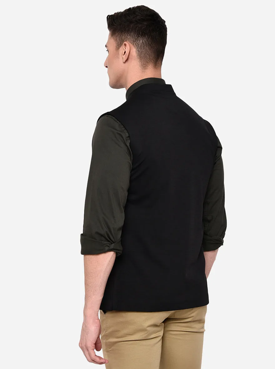 Black Solid Waistcoat | Greenfibre