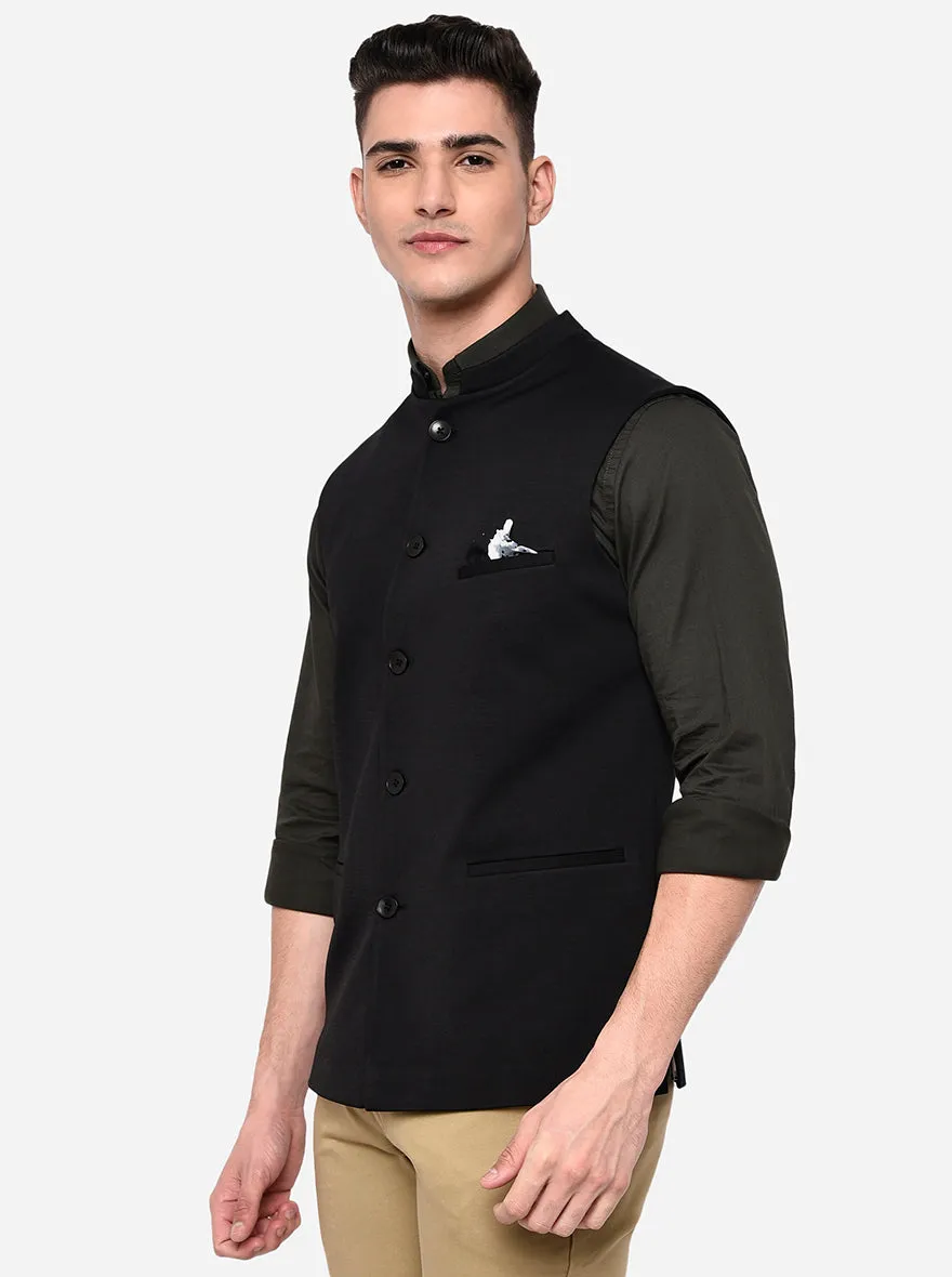 Black Solid Waistcoat | Greenfibre