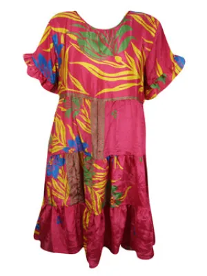 Bohemian Beach Coverup Coral Summer dress Short Dresses for Women, Shift Dress M