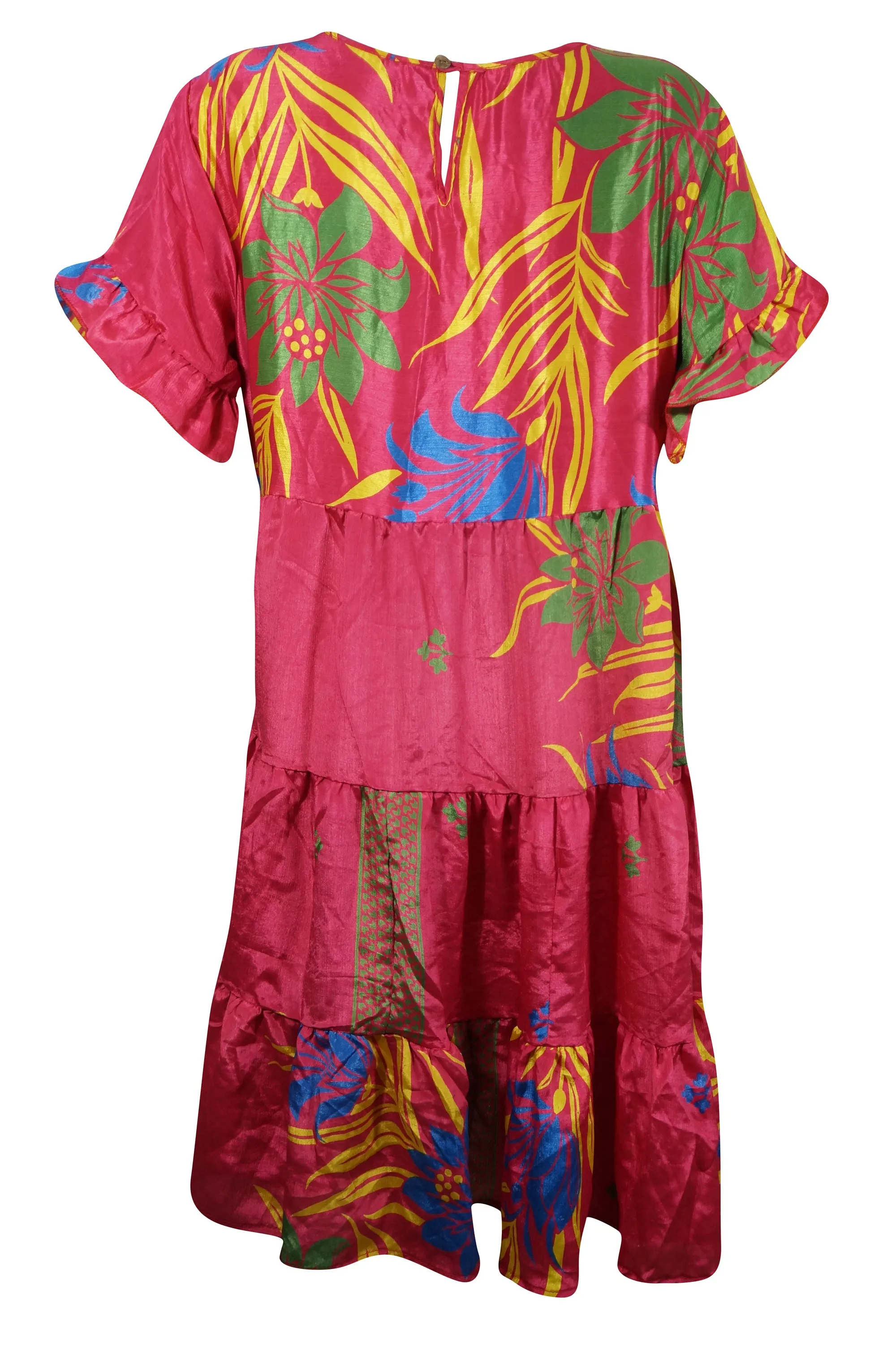 Bohemian Beach Coverup Coral Summer dress Short Dresses for Women, Shift Dress M
