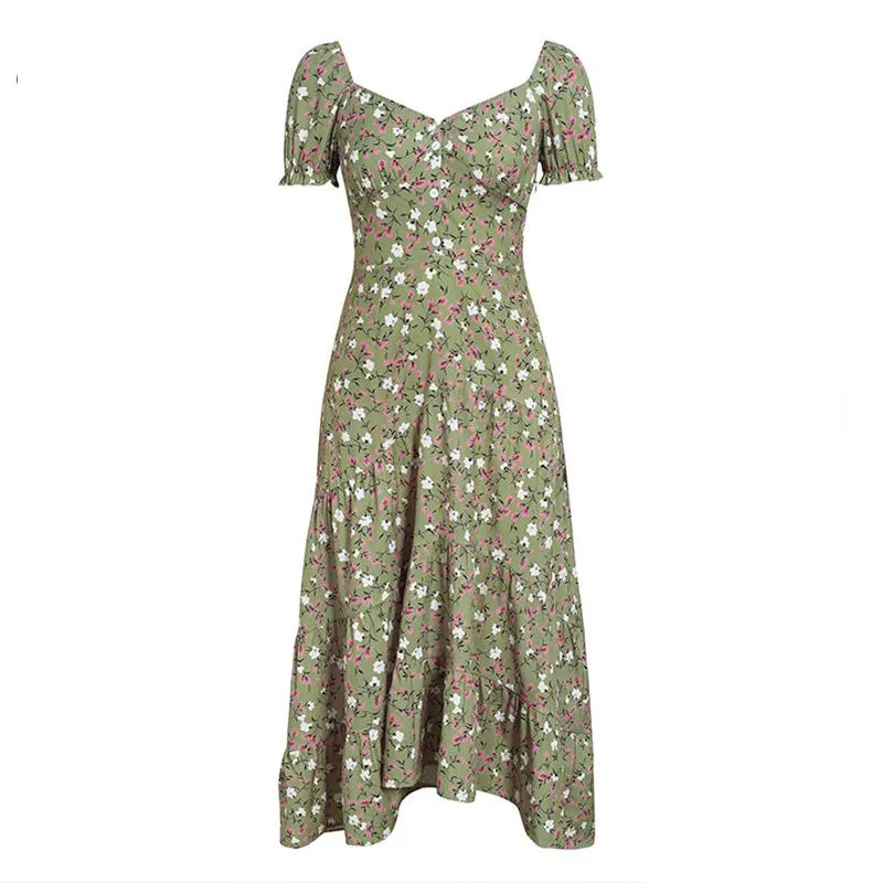 Bohemian Floral Puff Sleeve Dress