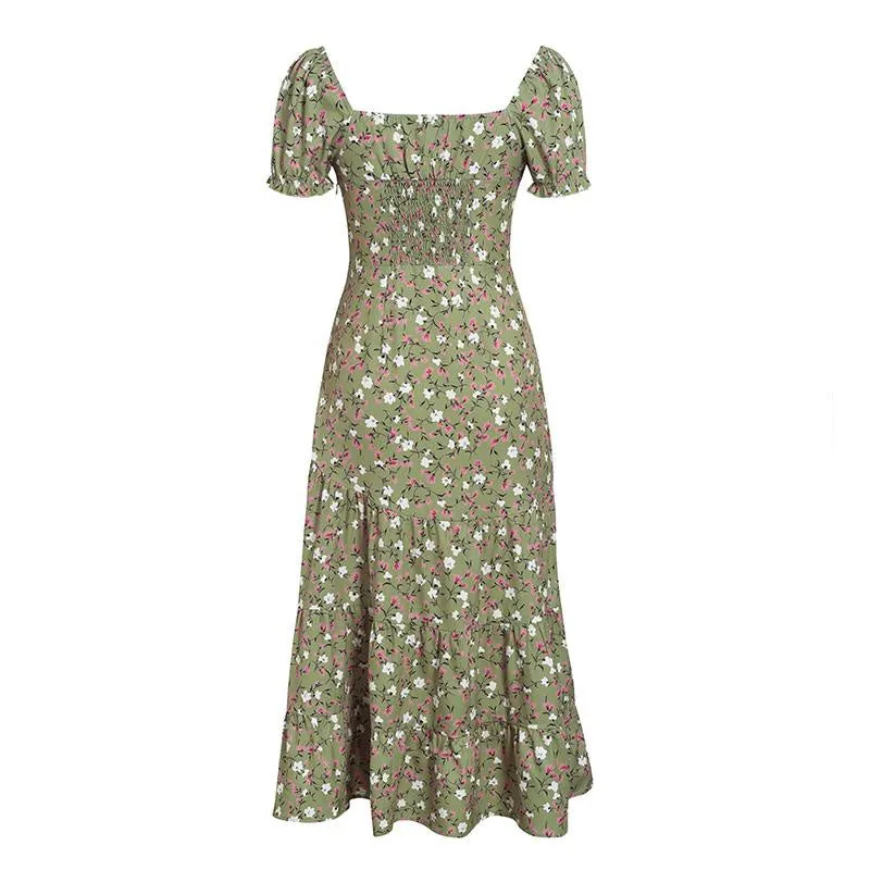 Bohemian Floral Puff Sleeve Dress