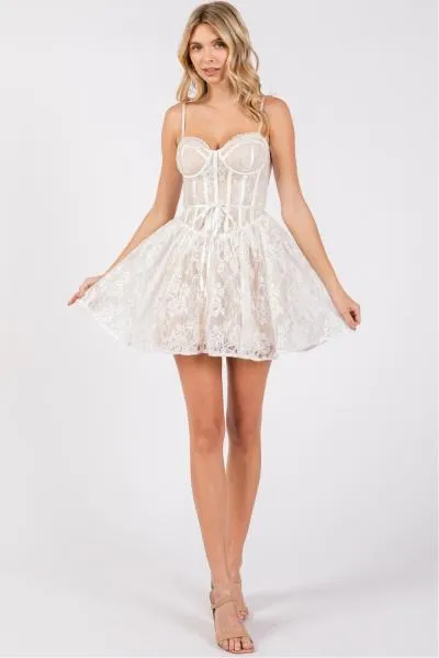 Bra Lace Mini Dress - Ivory -