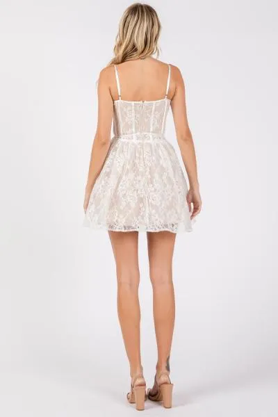 Bra Lace Mini Dress - Ivory -