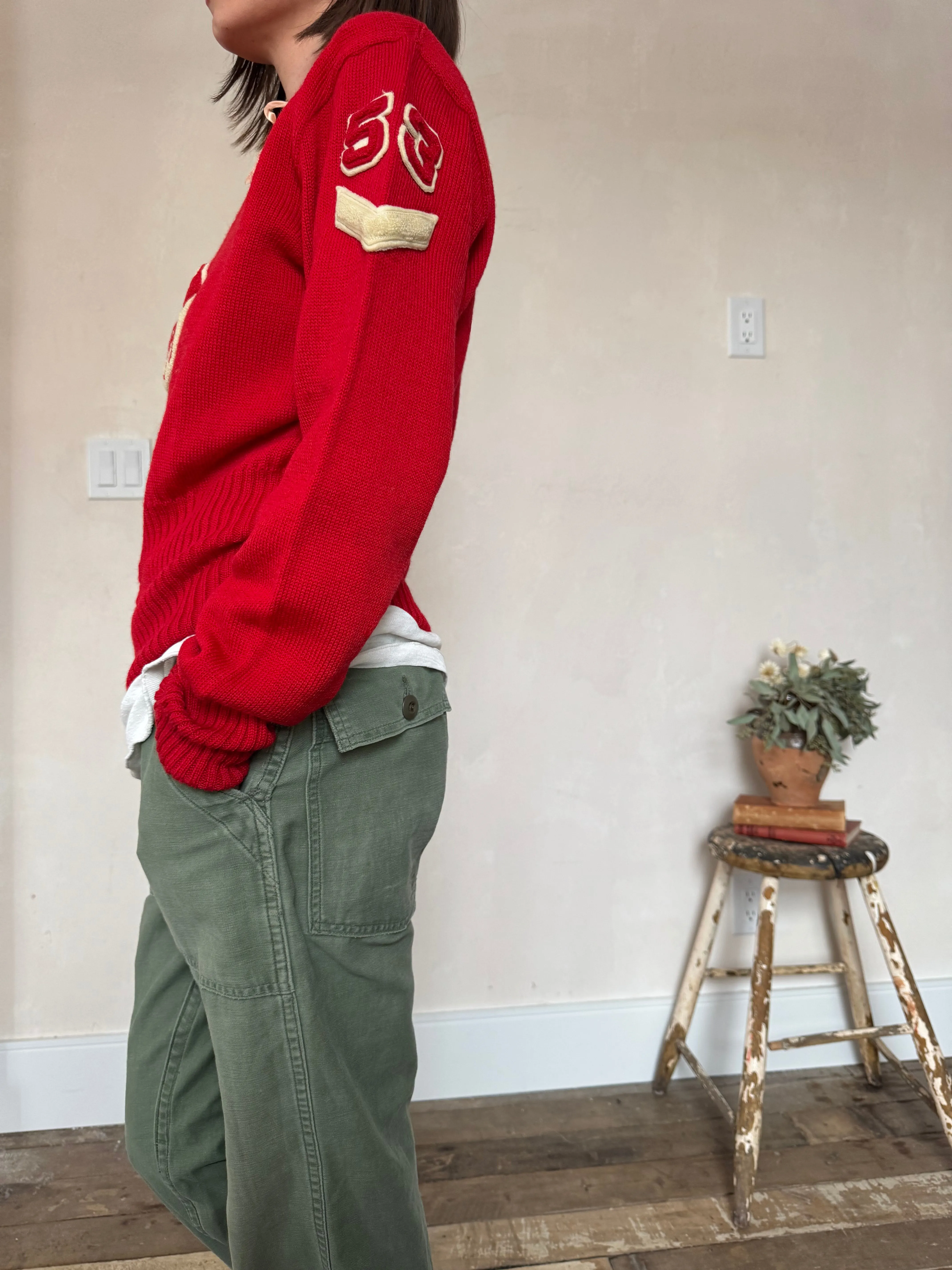 Cherry Red 1950s Nelson Wool Shaker Sweater