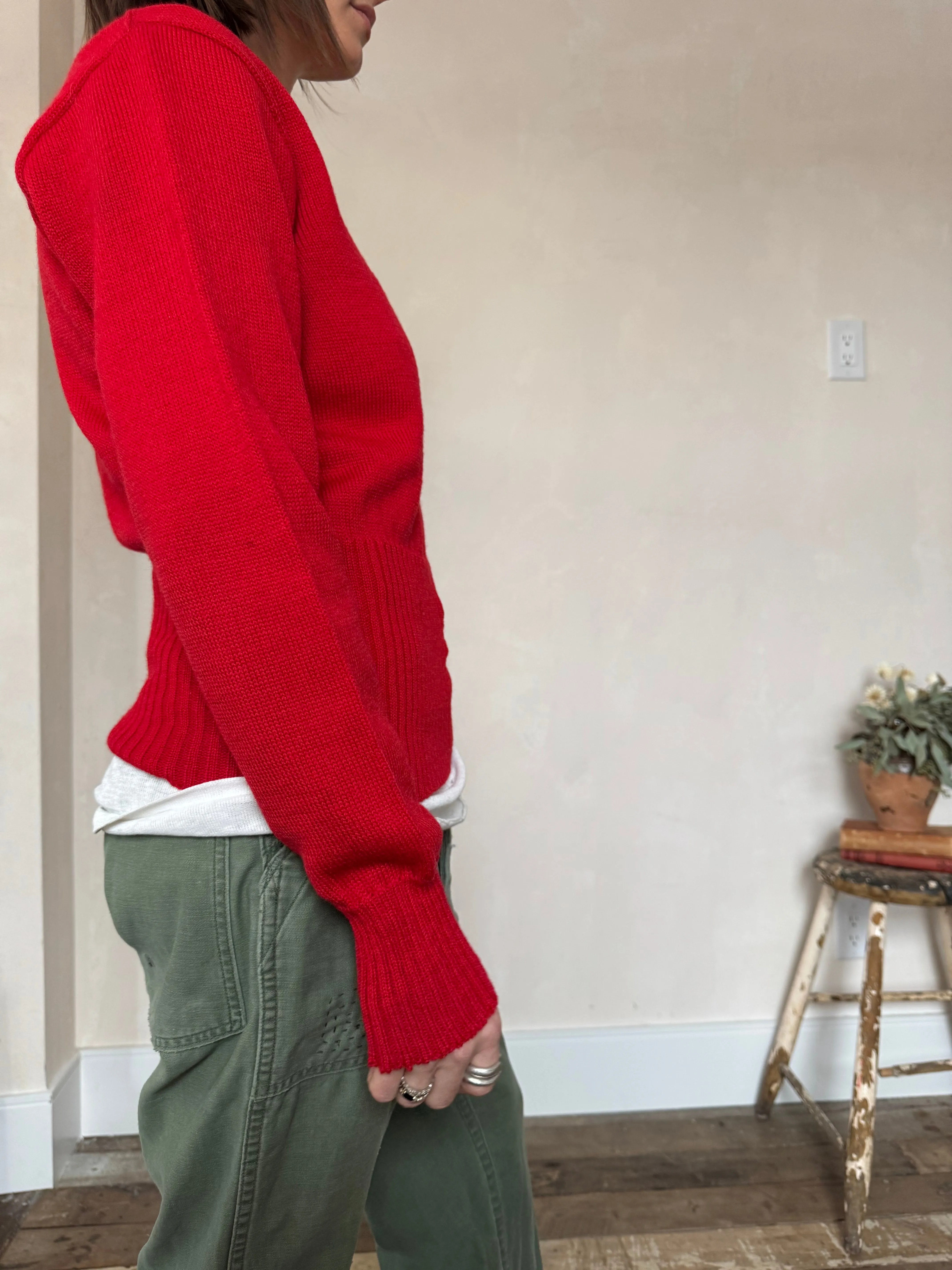 Cherry Red 1950s Nelson Wool Shaker Sweater