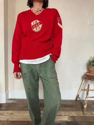 Cherry Red 1950s Nelson Wool Shaker Sweater