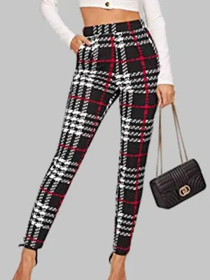 Chic High-Waisted Plaid Trousers with Practical Pockets