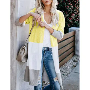 Color-Matching Long Matching Knitted Cardigan Rainbow Spliced Sweater