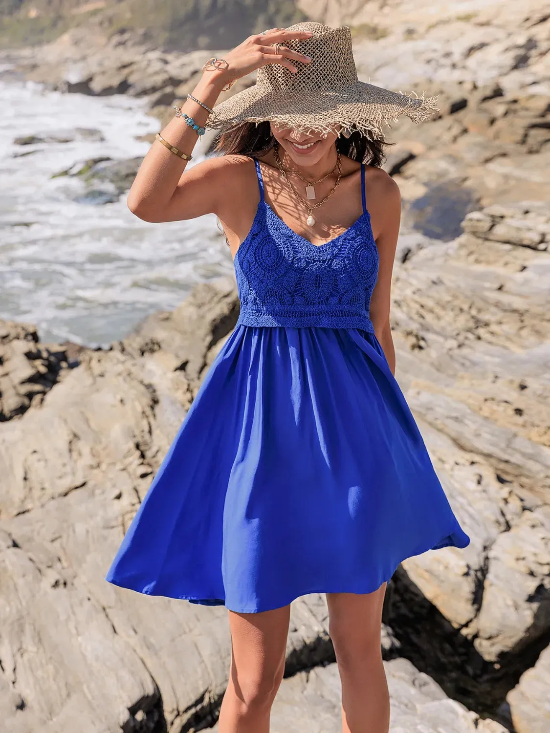 Crochet Lace V-Neck Cami Dress