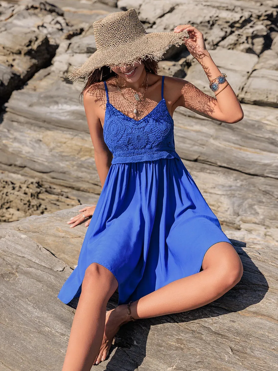 Crochet Lace V-Neck Cami Dress
