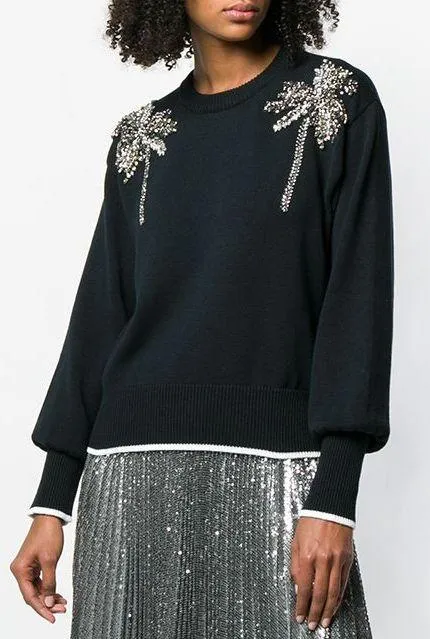 Crystal Embellished Sweater, Black