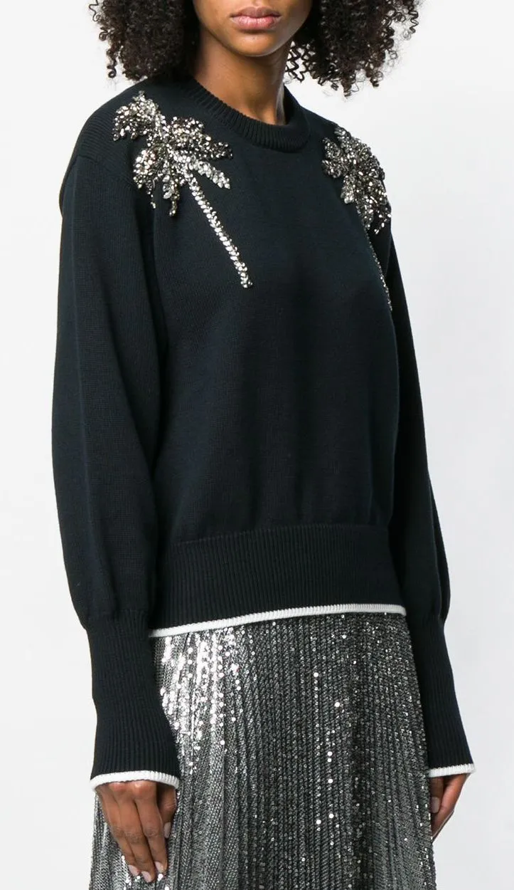 Crystal Embellished Sweater, Black