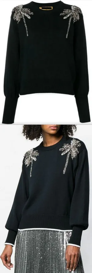 Crystal Embellished Sweater, Black