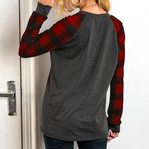 Custom Name V-neck Tops Design Merry Christmas Women's Loose Long Sleeve T-shirt