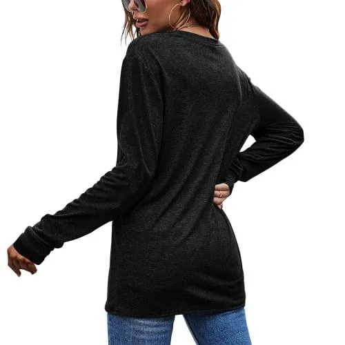 Custom Text Round Neck Long Sleeve T-shirt Multiple Simple Colors Women's Loose Print Tops