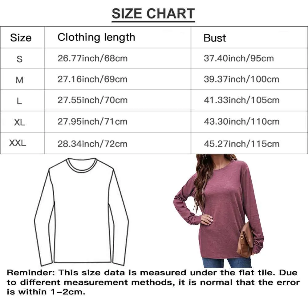 Custom Text Round Neck Long Sleeve T-shirt Multiple Simple Colors Women's Loose Print Tops