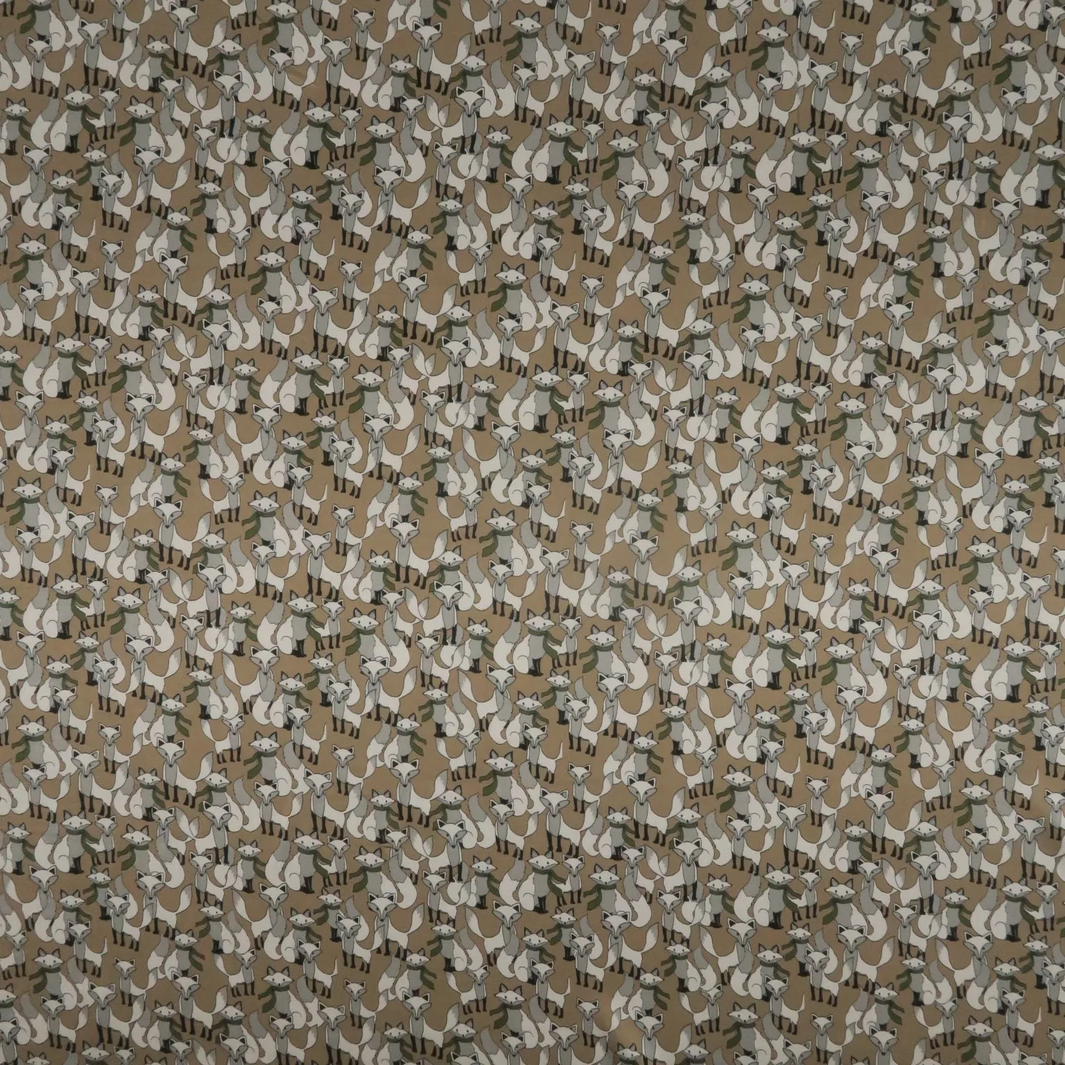 Dark Champaign Foxes Animal Print Stretch Printed Satin Silk Fabric