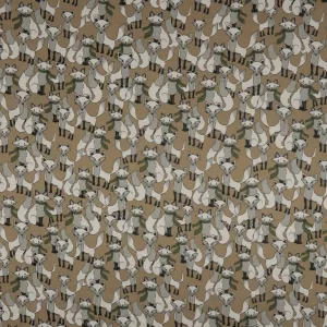 Dark Champaign Foxes Animal Print Stretch Printed Satin Silk Fabric