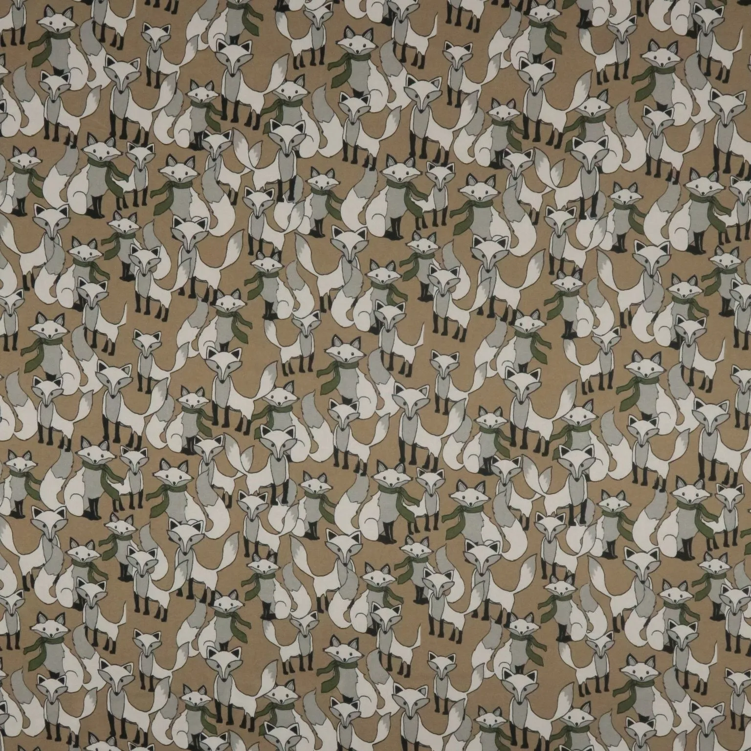 Dark Champaign Foxes Animal Print Stretch Printed Satin Silk Fabric