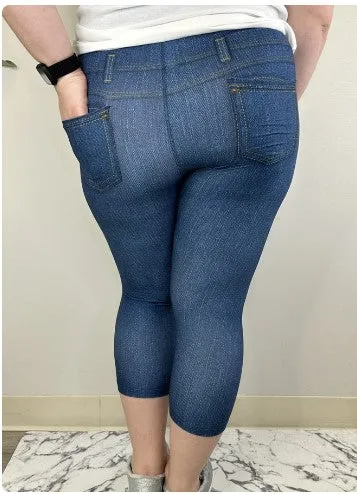 Denim Print Capri Leggins w/Back Pockets - #5050-5052