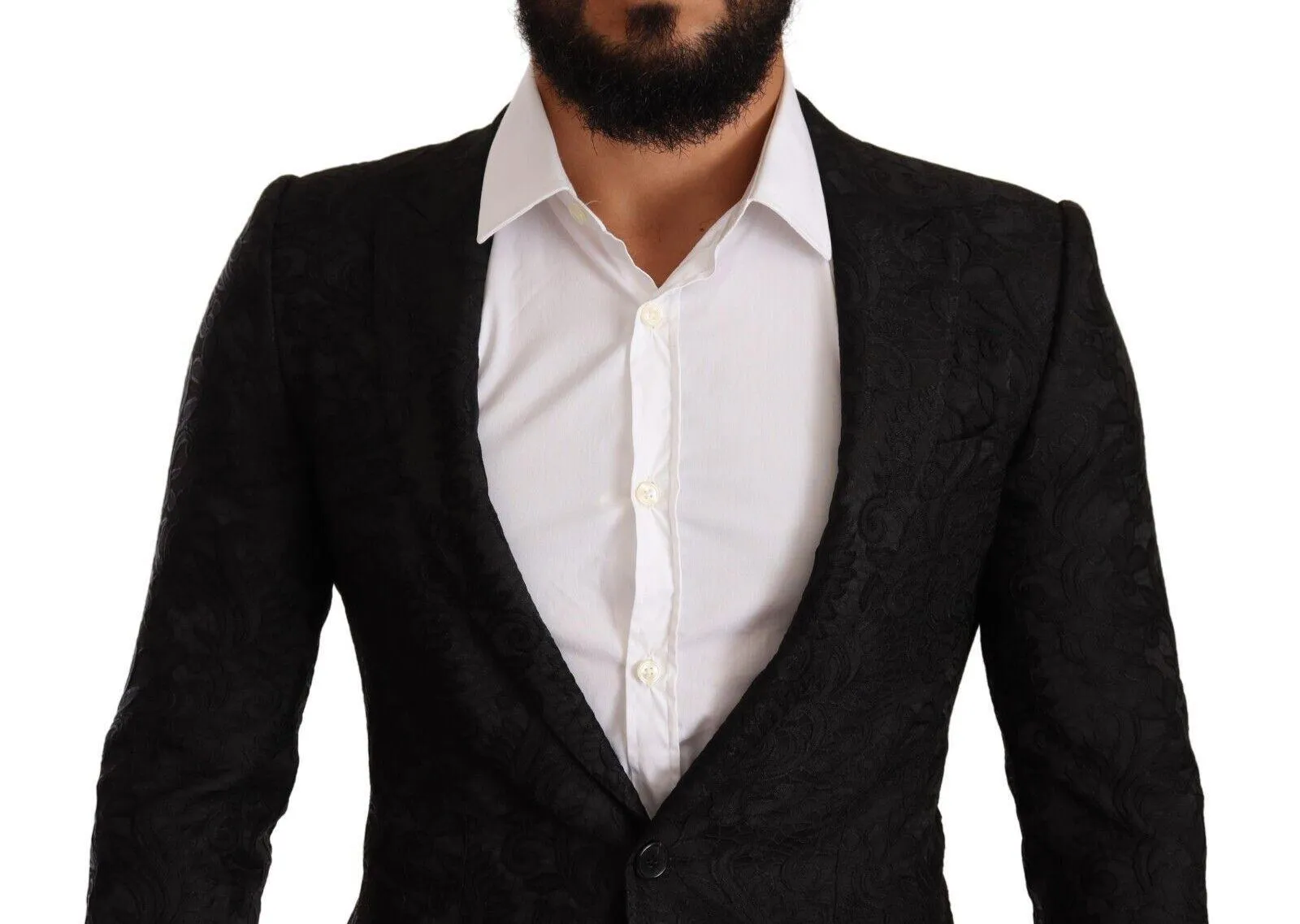 Dolce & Gabbana Black Brocade Two Button Suit MARTINI Jacket