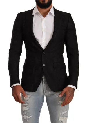 Dolce & Gabbana Black Brocade Two Button Suit MARTINI Jacket