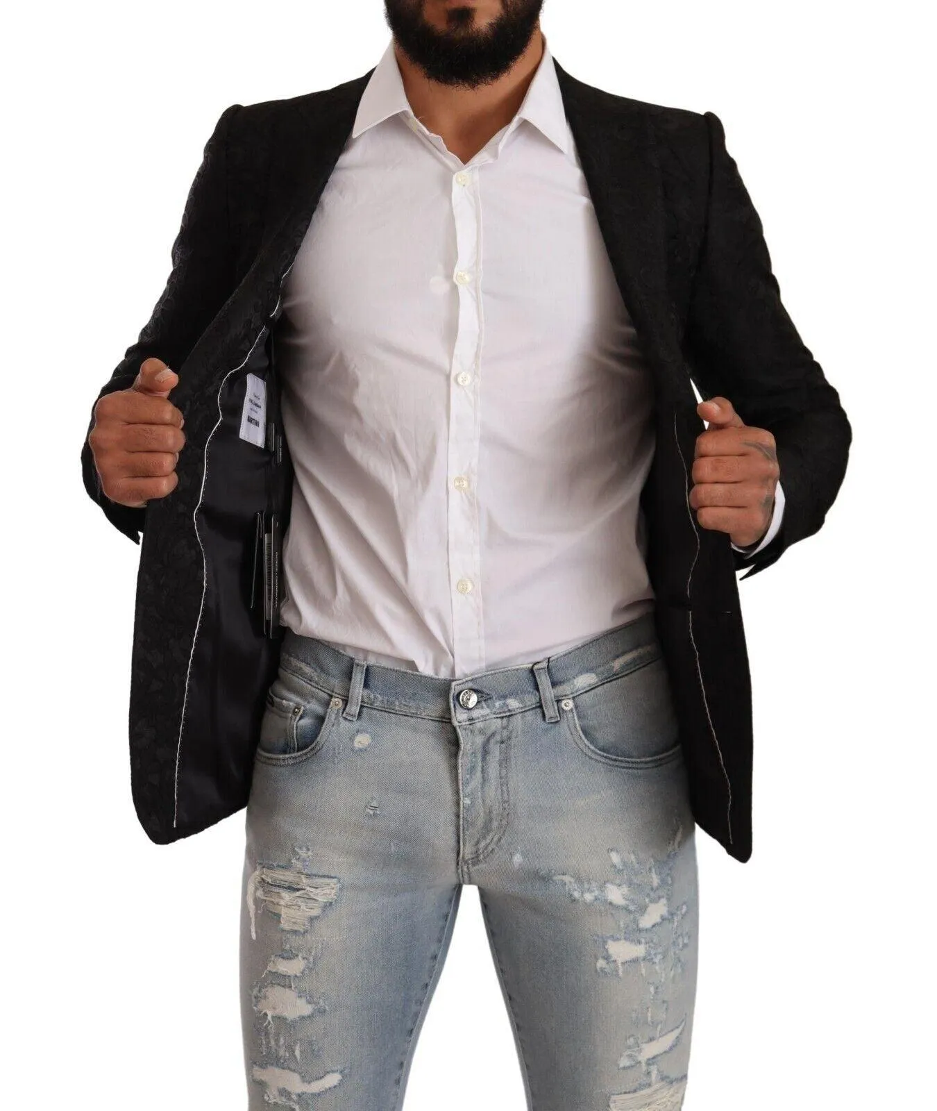 Dolce & Gabbana Black Brocade Two Button Suit MARTINI Jacket