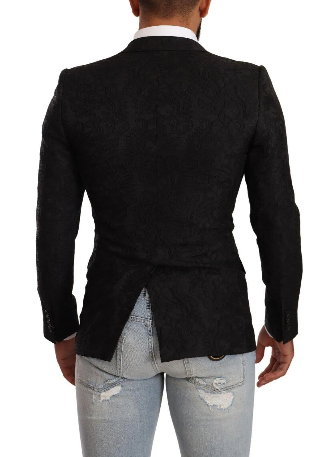 Dolce & Gabbana Black Brocade Two Button Suit MARTINI Jacket