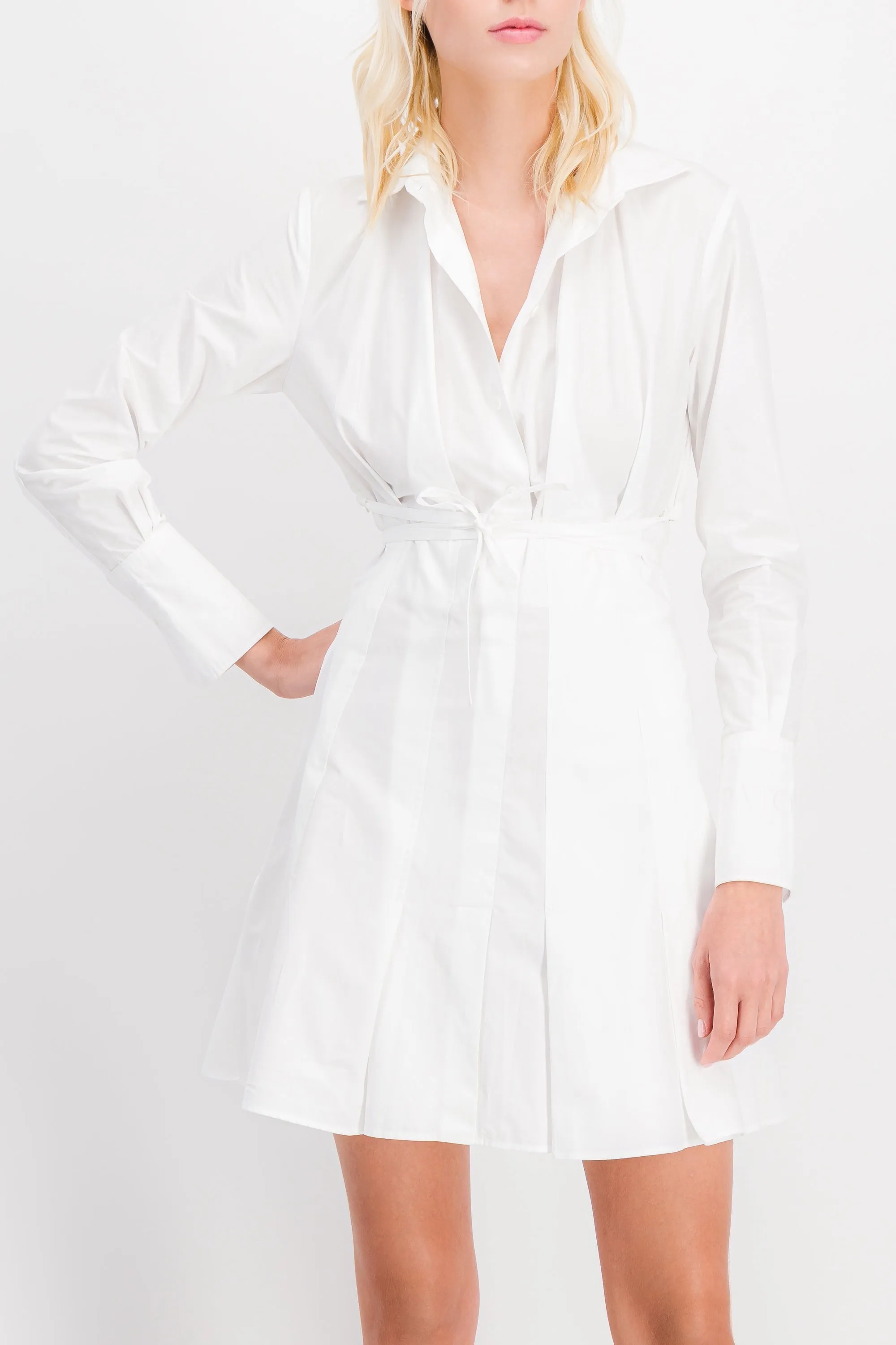 Eco poplin pleated summer mini dress
