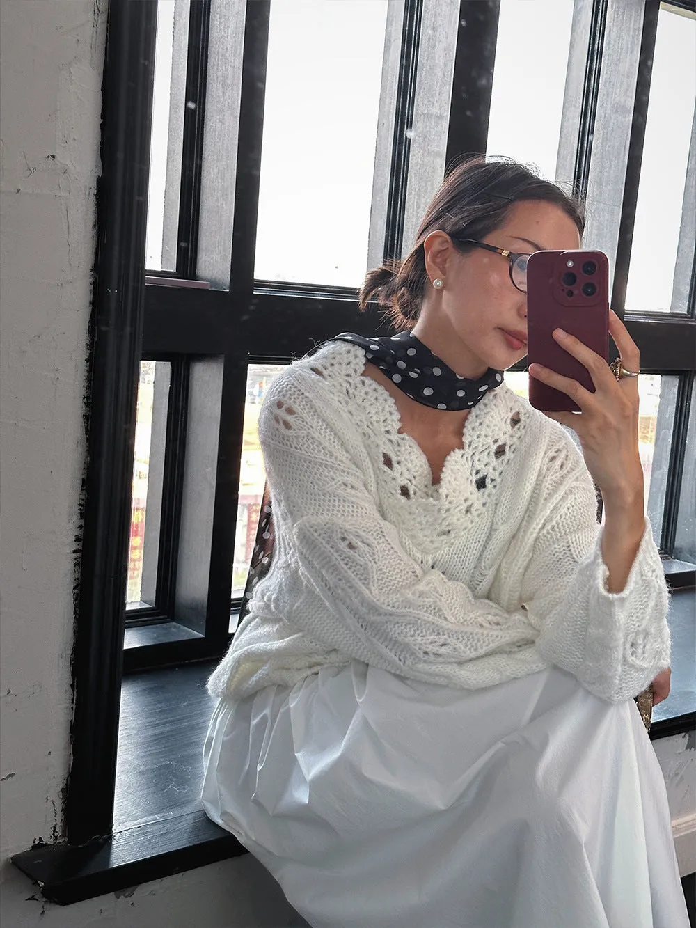 Embroidery White Sweater