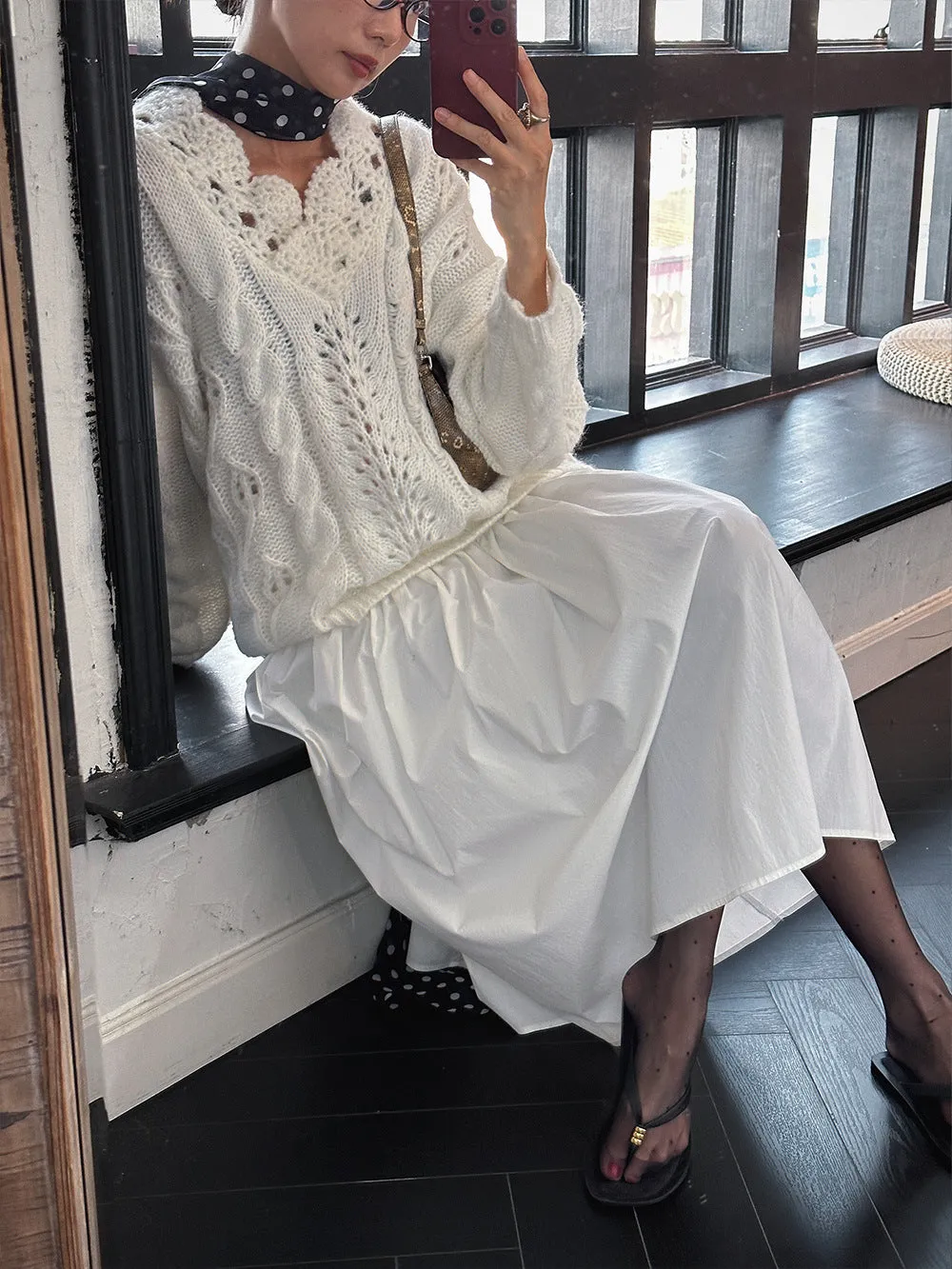 Embroidery White Sweater