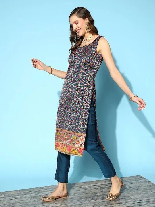 Ethnic Motifs Gotta Patti Kurta With Trousers & With Dupatta