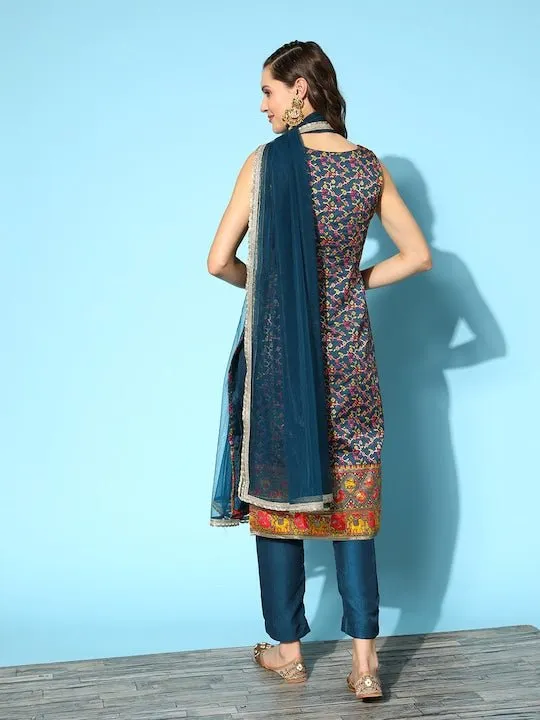 Ethnic Motifs Gotta Patti Kurta With Trousers & With Dupatta