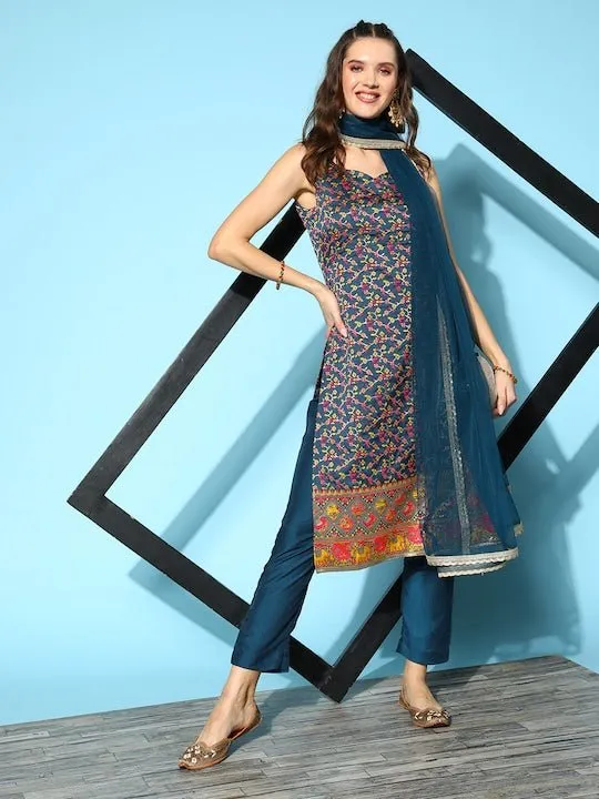 Ethnic Motifs Gotta Patti Kurta With Trousers & With Dupatta